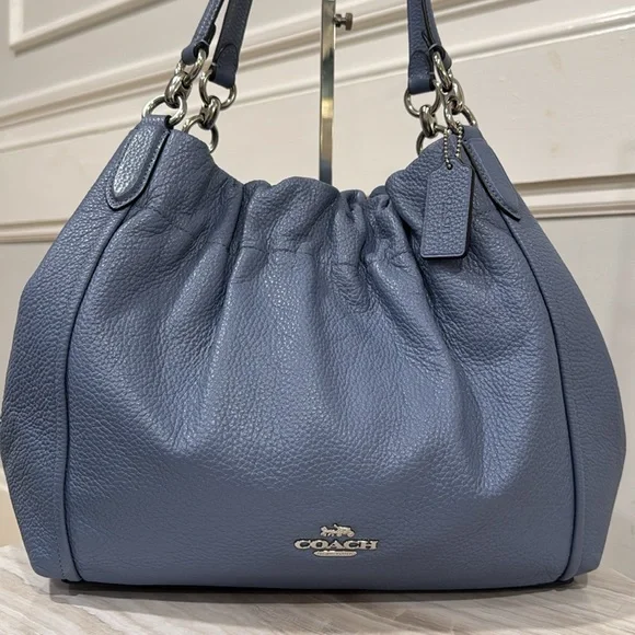 Coach Bag Blue Hobo Bag with Ruched Leather Design - Picture 4 of 17